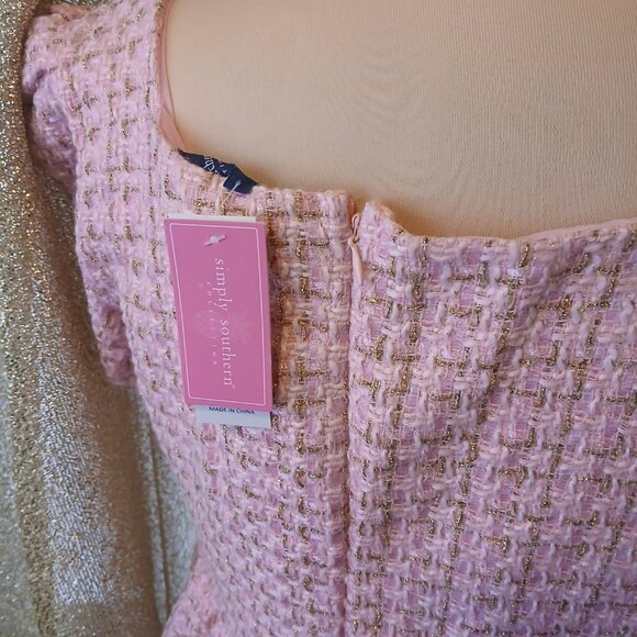 Simply Southern Pink and Gold Boucle Babydoll Dress - Picture 7 of 9